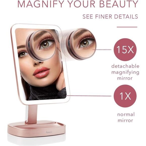 LED Makeup Vanity Mirror with 3 Light Setting and 15x Magnifying Mirror - Picture 4 of 6